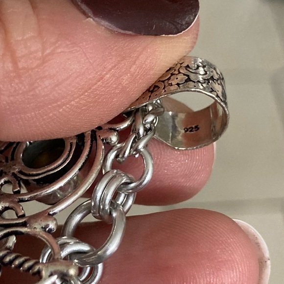 925 sterling silver overlay charm red jasper & golden brown tiger eye necklace - Picture 8 of 16